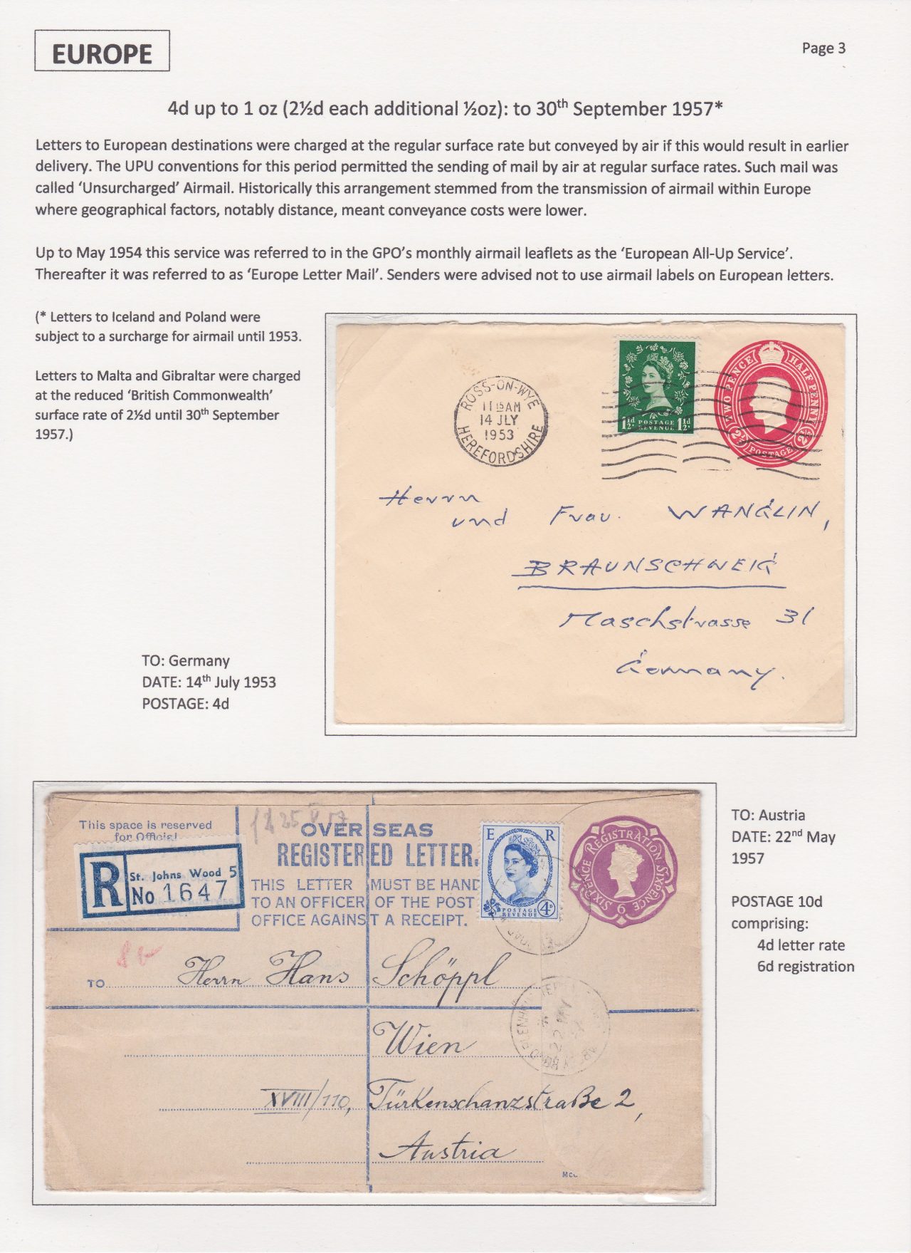 British Postage Rates for Overseas Letters 1952 to 1971 - ABPS